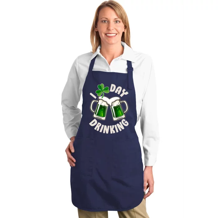 Funny St Patricks Day I Love Day Drinking Green Beer Full-Length Apron With Pocket