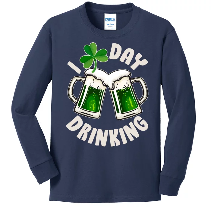 Funny St Patricks Day I Love Day Drinking Green Beer Kids Long Sleeve Shirt