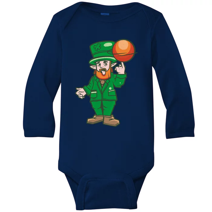 Funny St Patricks Basketball Day Lucky Basketball Leprechaun Gift Baby Long Sleeve Bodysuit