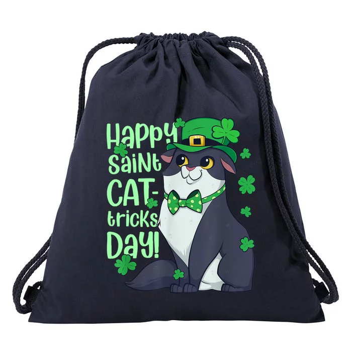 Funny St Patrick's Day Happy St Cat Tricks Day Drawstring Bag