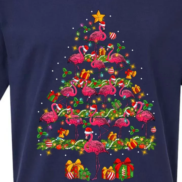 Funny Santa Pink Flamingos Christmas Tree Lights Xmas Pjs Gift Sueded Cloud Jersey T-Shirt