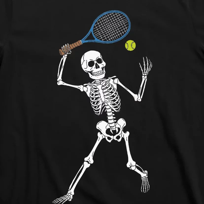 Funny Skeleton Playing Tennis Lovers Spooky Halloween Player T-Shirt