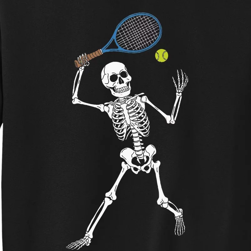 Funny Skeleton Playing Tennis Lovers Spooky Halloween Player Tall Sweatshirt