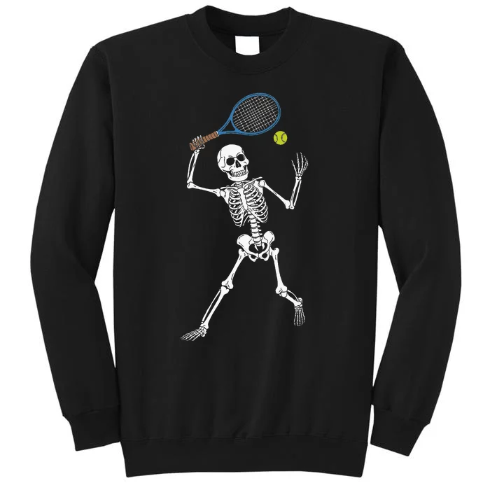 Funny Skeleton Playing Tennis Lovers Spooky Halloween Player Tall Sweatshirt