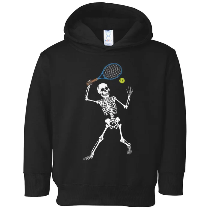 Funny Skeleton Playing Tennis Lovers Spooky Halloween Player Toddler Hoodie