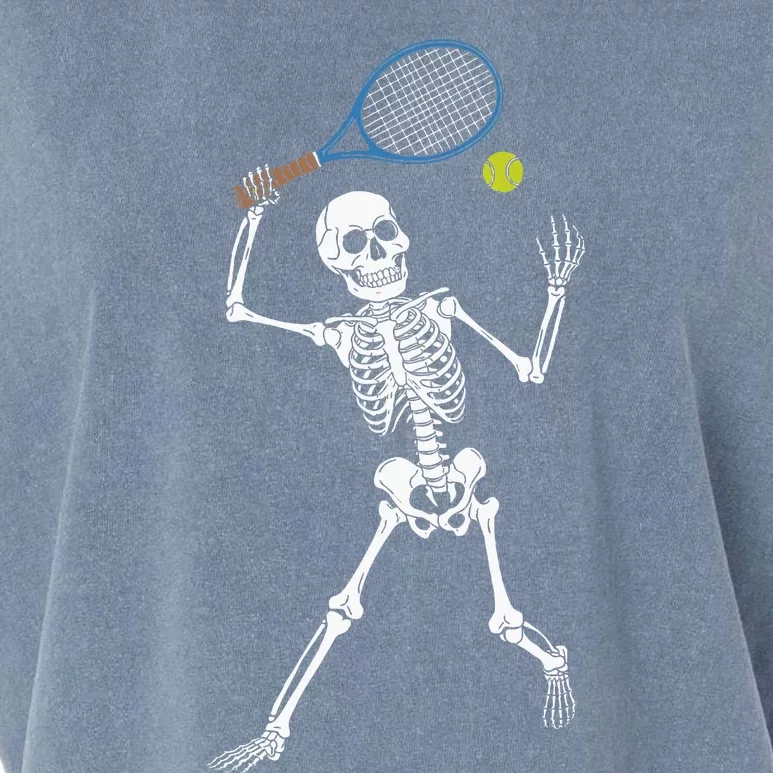 Funny Skeleton Playing Tennis Lovers Spooky Halloween Player Garment-Dyed Women's Muscle Tee