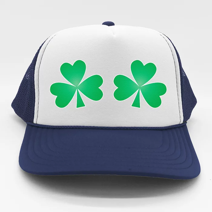 Funny Saint Patrick's Day Shamrock Clover Boobs Print Women Trucker Hat