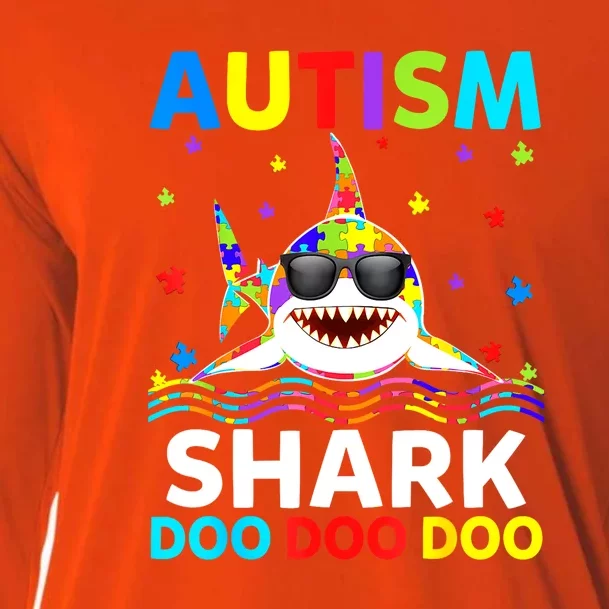 Funny Shark Puzzle Cute For Boy Girl Autism Awareness Day Gift Cooling Performance Long Sleeve Crew