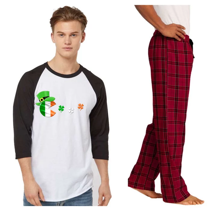 Funny St Patrick's Day With Leprechaun Hat Eating Shamrocks Raglan Sleeve Pajama Set