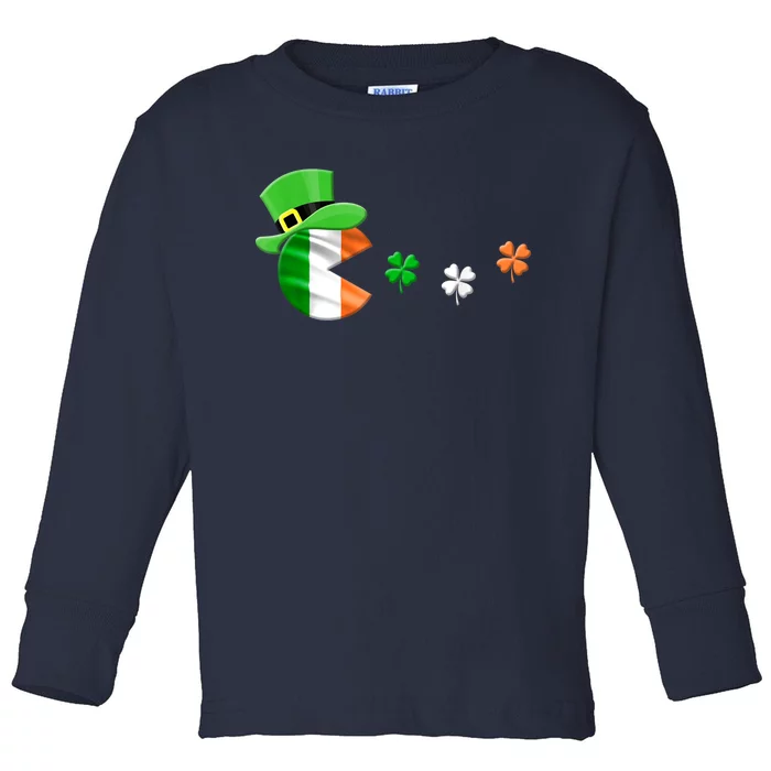 Funny St Patrick's Day With Leprechaun Hat Eating Shamrocks Toddler Long Sleeve Shirt