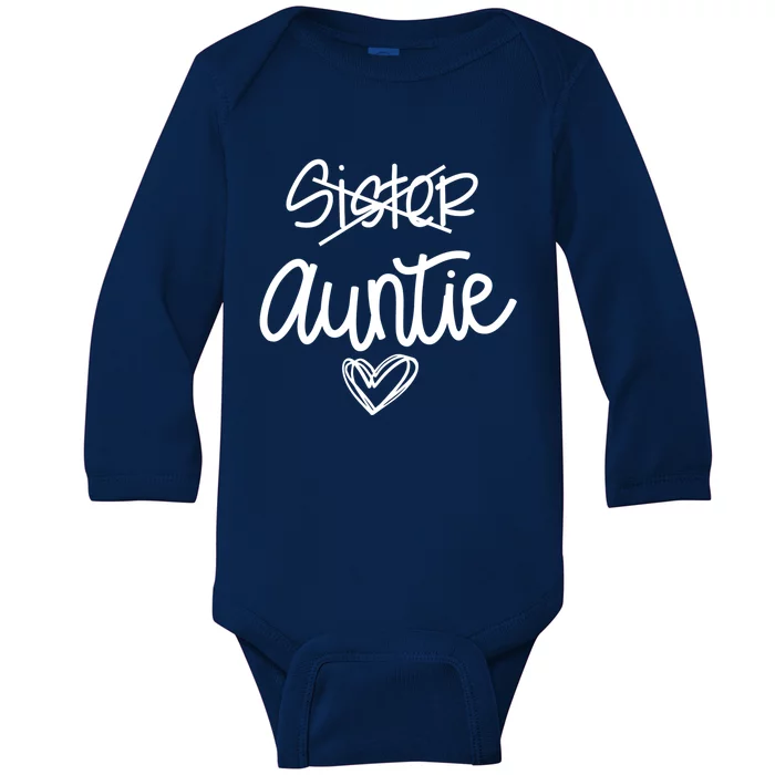 Funny Sister Promoted To Auntie Heart Sister Aunt Gift Baby Long Sleeve Bodysuit