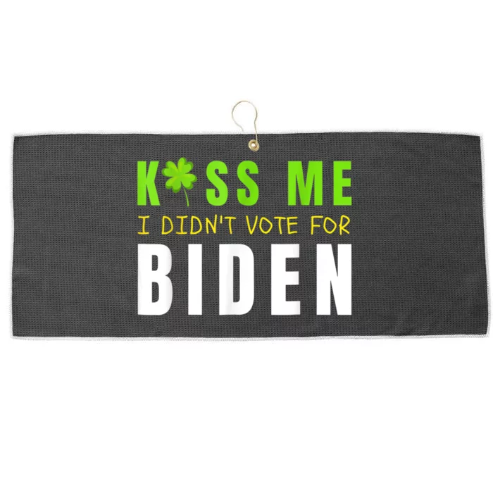 Funny St Patty's Day Kiss Me I Didn't Vote For Biden Large Microfiber Waffle Golf Towel