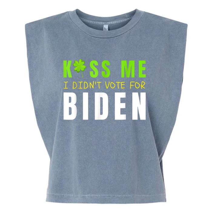 Funny St Patty's Day Kiss Me I Didn't Vote For Biden Garment-Dyed Women's Muscle Tee