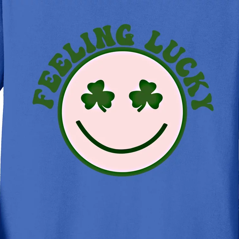 Funny St Patrick Day Feeling Lucky Meme Smile Face Trendy Gift Kids Long Sleeve Shirt