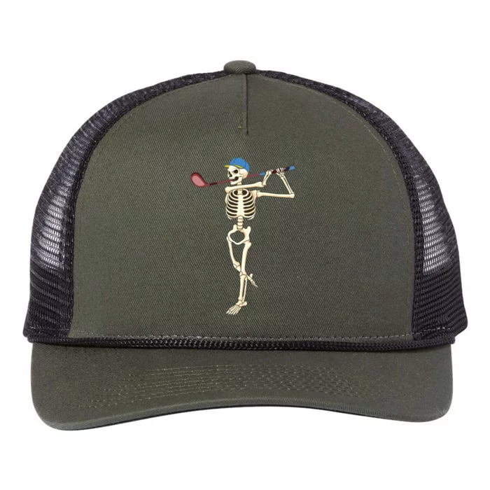 Funny Skeleton Playing Golf Halloween Costume Boy Retro Rope Trucker Hat Cap