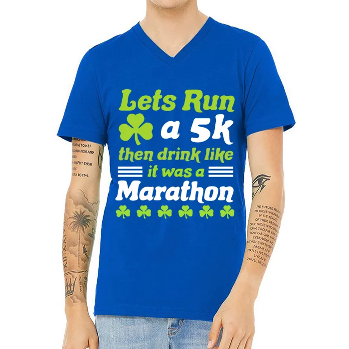 Funny St Patricks Day Running Let's Run 5k St Patricks Day Gift V-Neck T-Shirt