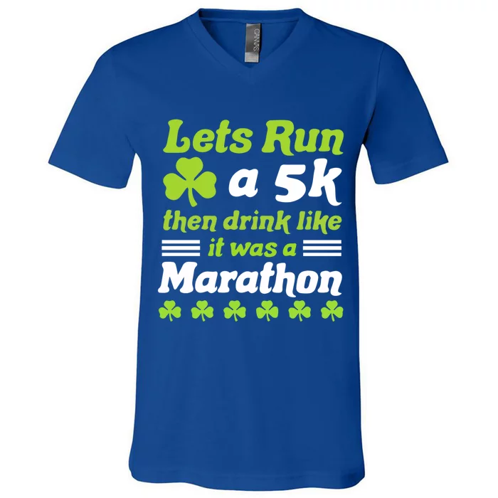 Funny St Patricks Day Running Let's Run 5k St Patricks Day Gift V-Neck T-Shirt