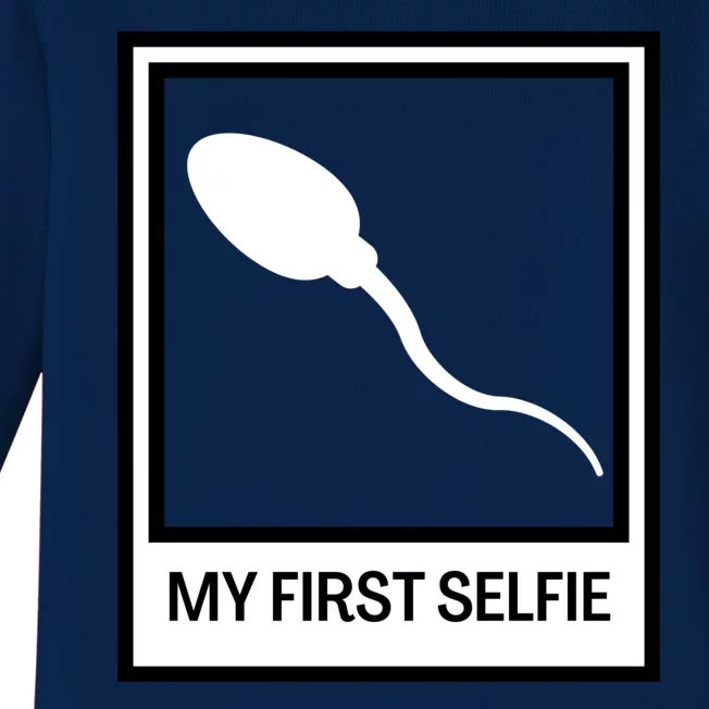 Funny Sperm Picture Quote My First Selfie Design Sperm Cool Baby Long Sleeve Bodysuit