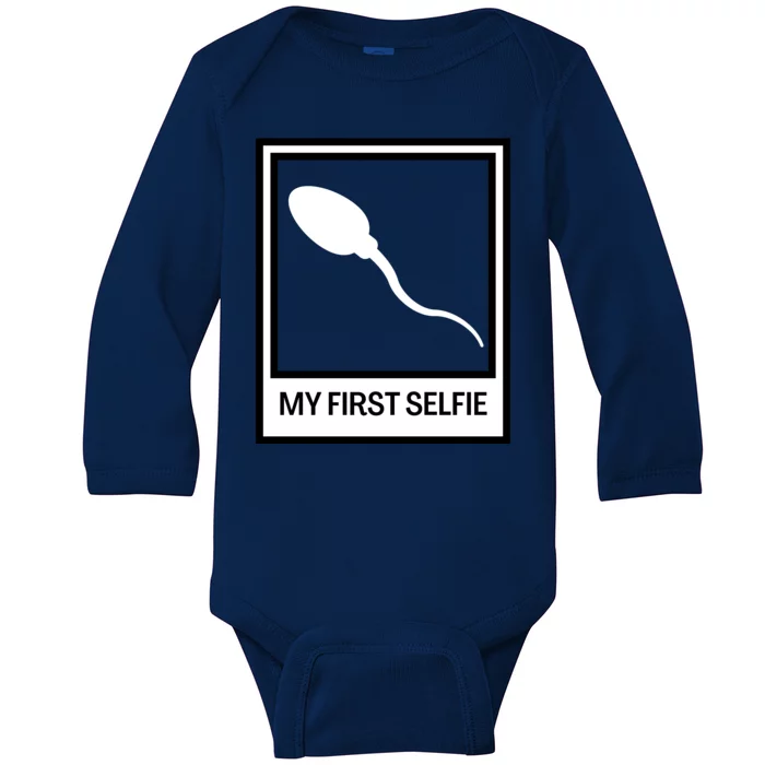 Funny Sperm Picture Quote My First Selfie Design Sperm Cool Baby Long Sleeve Bodysuit