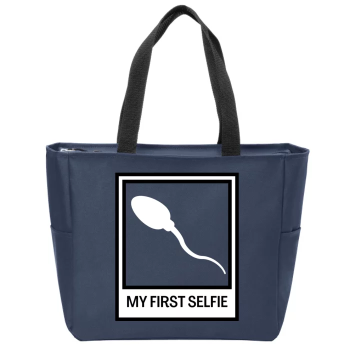 Funny Sperm Picture Quote My First Selfie Design Sperm Cool Zip Tote Bag