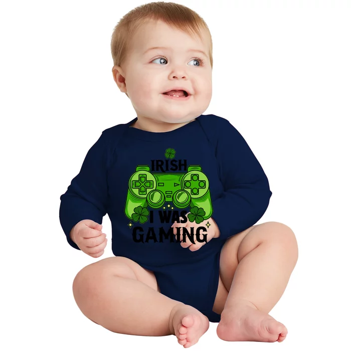 Funny St Patricks Day Irish I Was Gaming Baby Long Sleeve Bodysuit