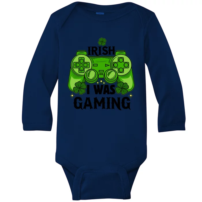 Funny St Patricks Day Irish I Was Gaming Baby Long Sleeve Bodysuit