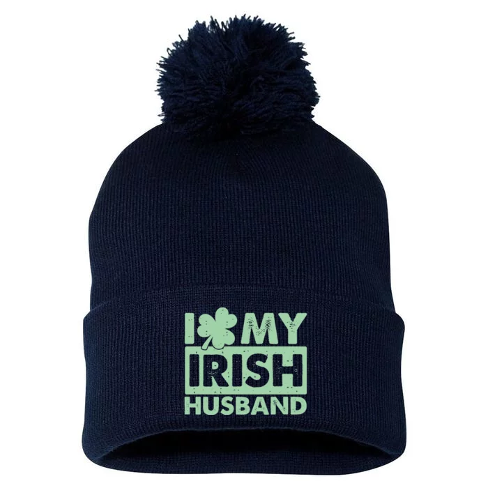 Funny St Patrick's Day I Love My Irish Husband Lucky Shamrock Clover Pom Pom 12in Knit Beanie