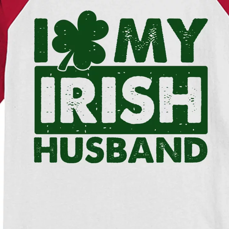 Funny St Patrick's Day I Love My Irish Husband Lucky Shamrock Clover Kids Colorblock Raglan Jersey