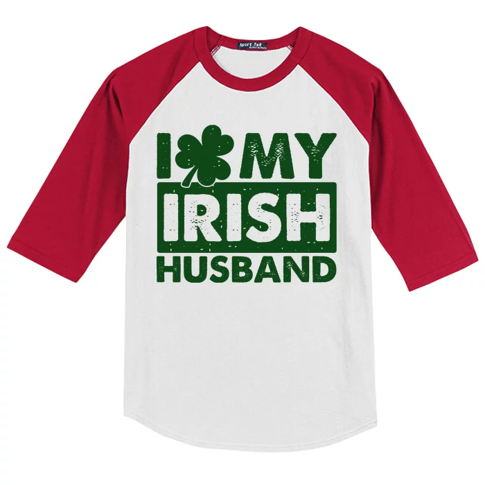 Funny St Patrick's Day I Love My Irish Husband Lucky Shamrock Clover Kids Colorblock Raglan Jersey