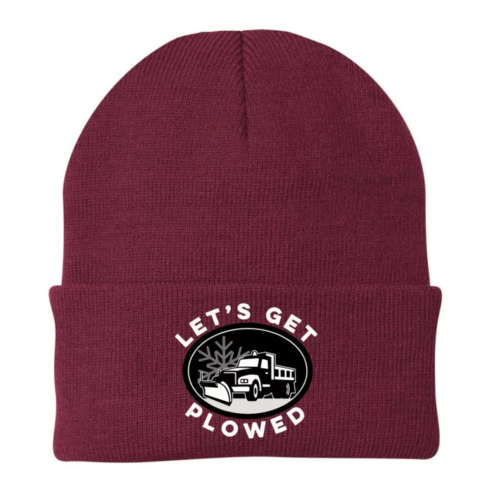 Funny Snow Plow Let's Get Plowed Drinking Snow Day Knit Cap Winter Beanie