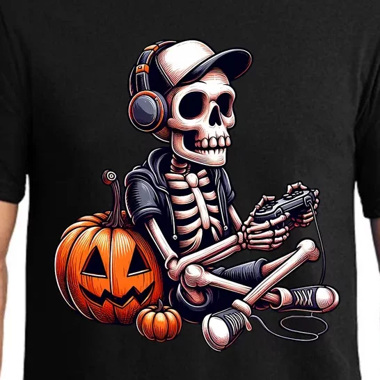 Funny Skeleton Playing Video Game Halloween Gamer Pajama Set