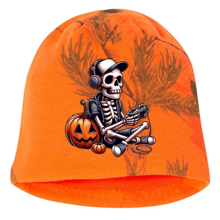 Funny Skeleton Playing Video Game Halloween Gamer Kati - Camo Knit Beanie