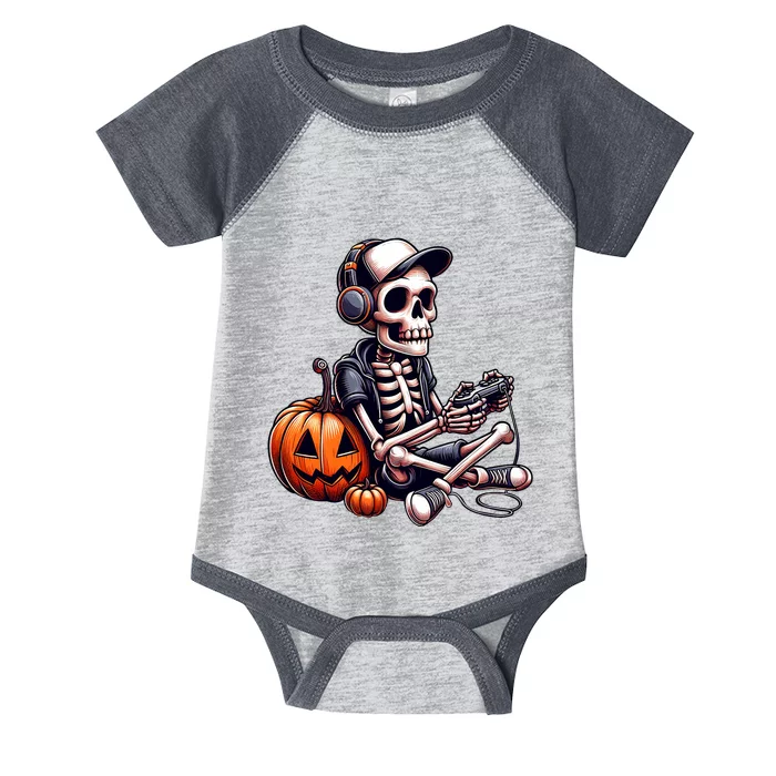 Funny Skeleton Playing Video Game Halloween Gamer Infant Baby Jersey Bodysuit