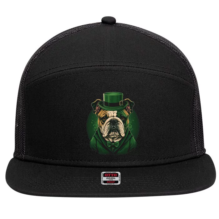 Funny St Patricks Day Saint Paddys Day Bull Dog 7 Panel Mesh Trucker Snapback Hat