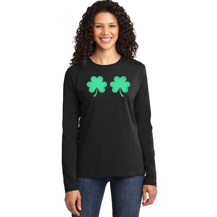 Funny St. Pattys Day Four 4 Leaf Clover Bra Ladies Long Sleeve Shirt