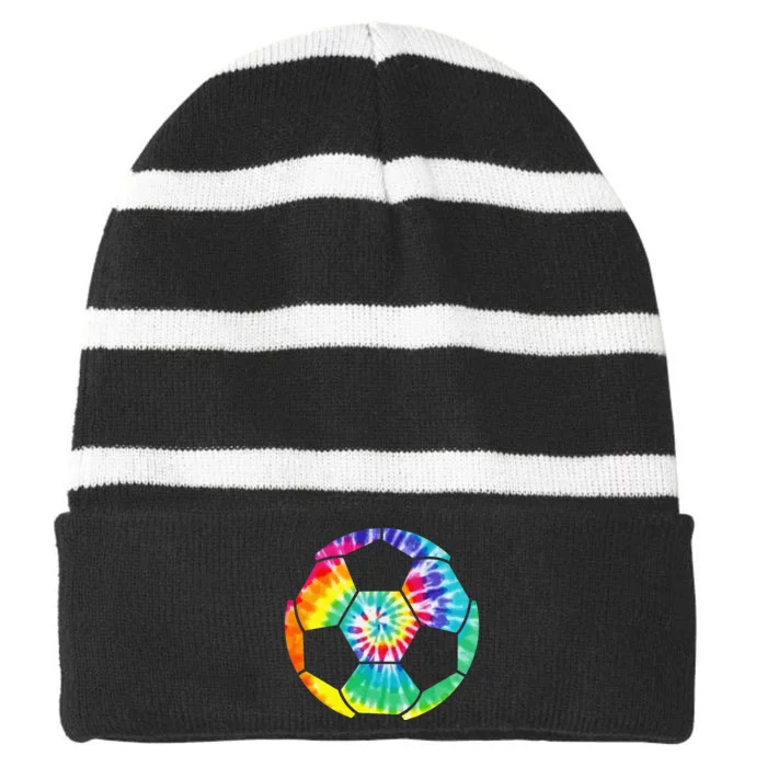 funny Soccer Player Soccer Ball Tie Dye Vintage Striped Beanie with Solid Band