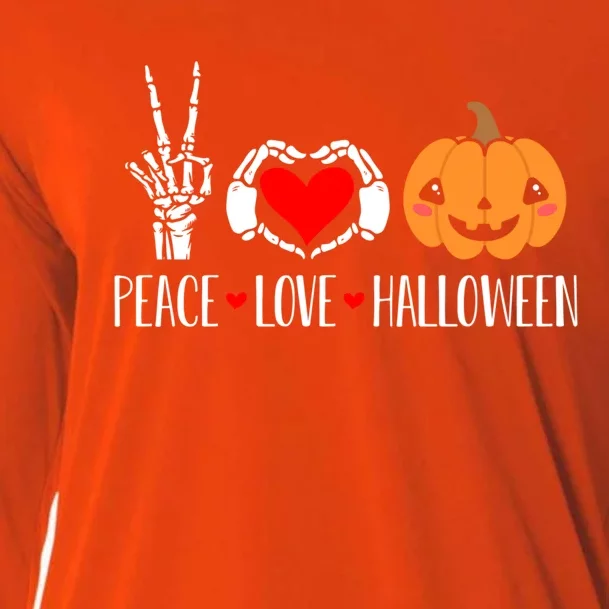 Funny Skeleton Pumpkin Peace Love Halloween Cool Gift Cooling Performance Long Sleeve Crew