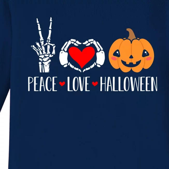 Funny Skeleton Pumpkin Peace Love Halloween Cool Gift Baby Long Sleeve Bodysuit