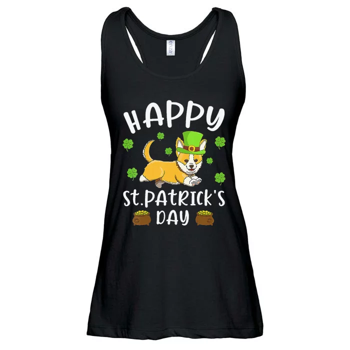 Funny Saint Patricks Corgi Dog Gift For St Patrick's Day Ladies Essential Flowy Tank