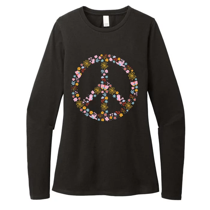 Floral Spring Peace Sign Womens CVC Long Sleeve Shirt