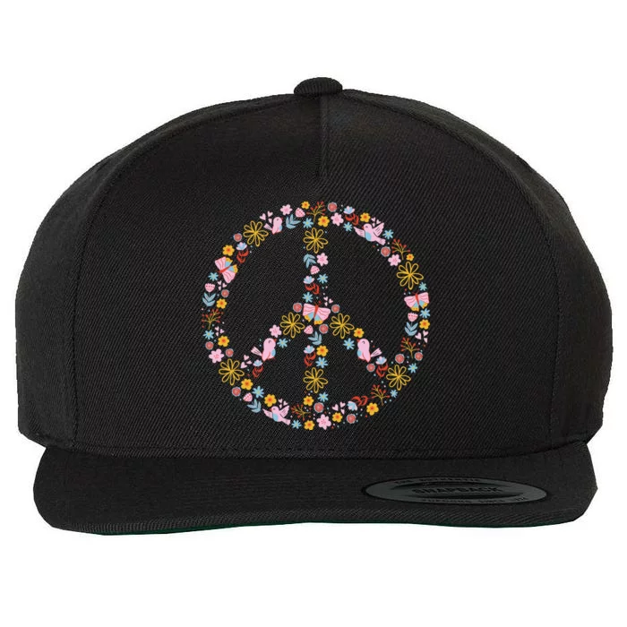 Floral Spring Peace Sign Wool Snapback Cap