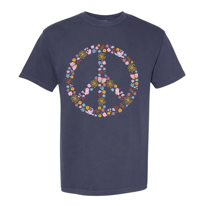 Floral Spring Peace Sign Garment-Dyed Heavyweight T-Shirt