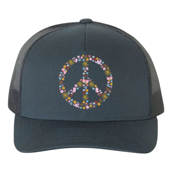 Floral Spring Peace Sign Yupoong Adult 5-Panel Trucker Hat