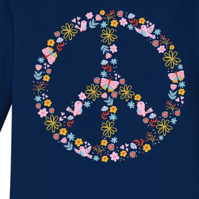 Floral Spring Peace Sign Baby Long Sleeve Bodysuit