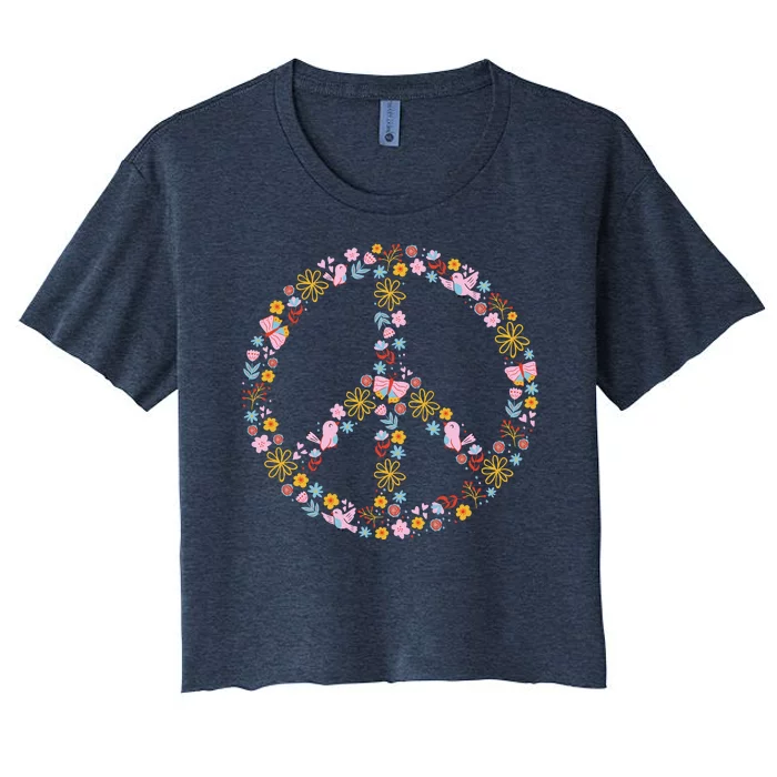 Floral Spring Peace Sign Women's Crop Top Tee