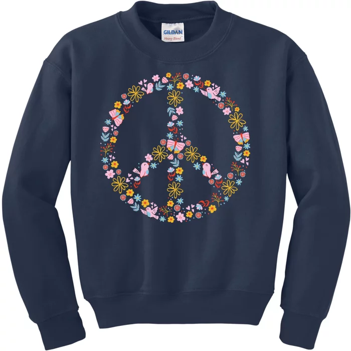 Floral Spring Peace Sign Kids Sweatshirt