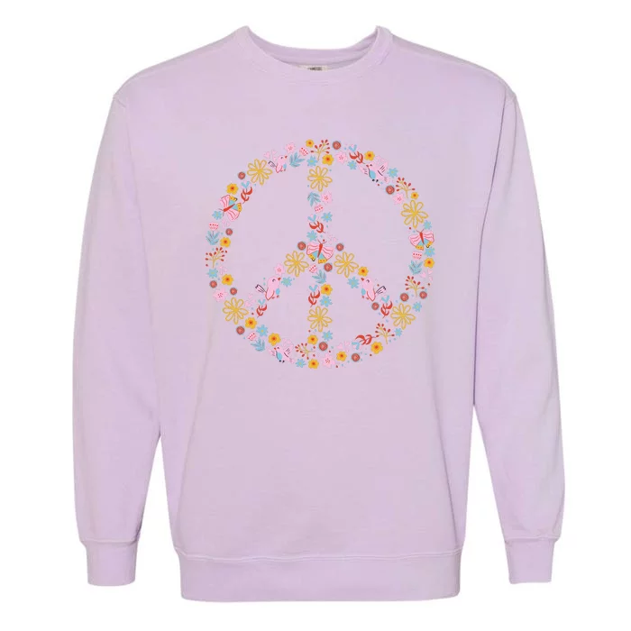 Floral Spring Peace Sign Garment-Dyed Sweatshirt