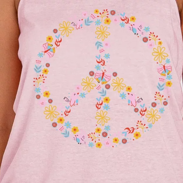 Floral Spring Peace Sign Women's Knotted Racerback Tank