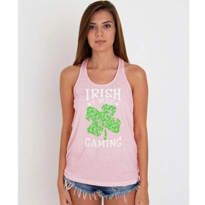 Funny St Patricks Day Funny Gamer Shamrock Video Games Lover Women's Knotted Racerback Tank