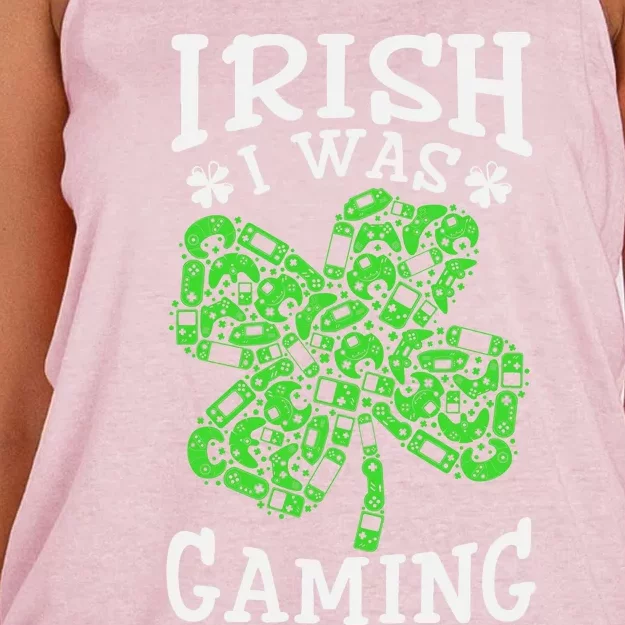 Funny St Patricks Day Funny Gamer Shamrock Video Games Lover Women's Knotted Racerback Tank